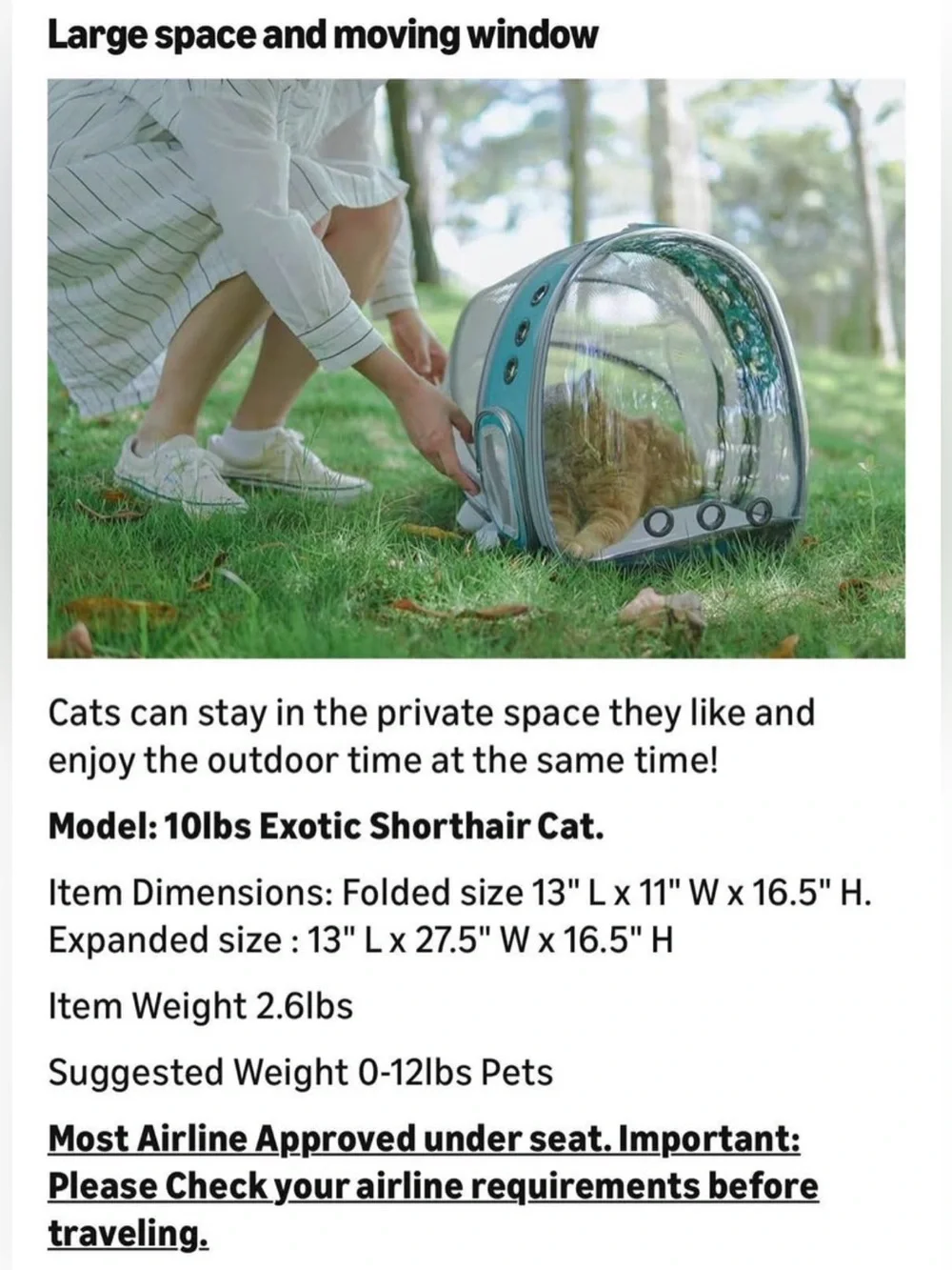 Lollimeow Expandable Cat Bubble Backpack Carrier